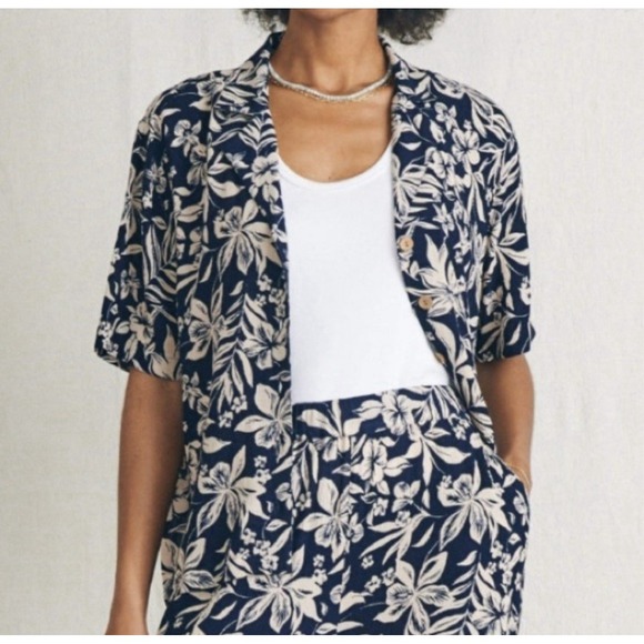 Faherty Tops - NWT FAHERTY Sz S Womens Camp Shirt Cabana Navy Canopy Floral Hawaiian Resort New
